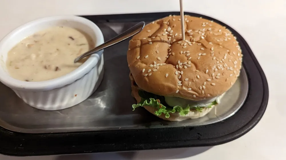 Grilled Chicken Burger with Clam Chowder Soup